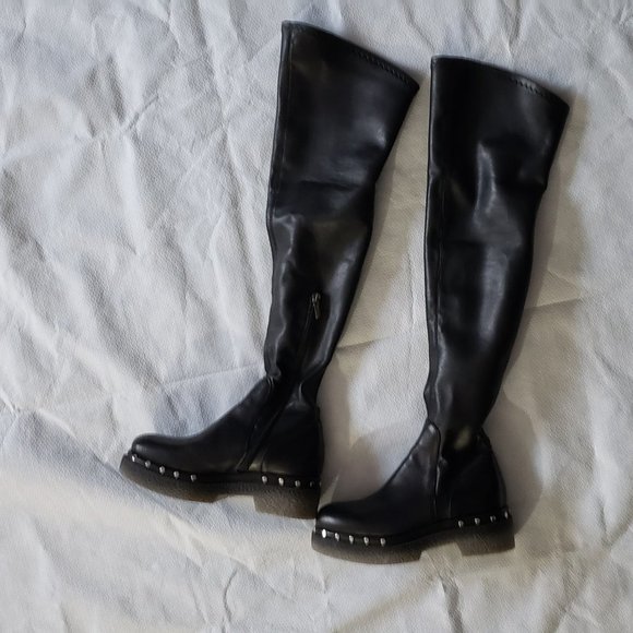 Over-The-Knee Leather Boots - Picture 1 of 16